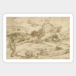 Landscape with St. Theodore Overcoming the Dragon by Titian Sticker